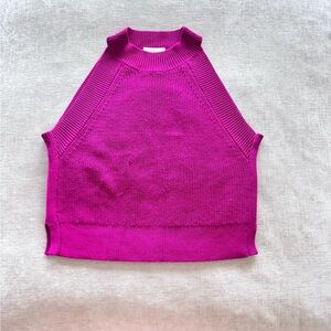 Vibrant Pink sleeveless knit mock neck Aritzia cropped tank